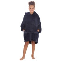 18C857: Kids Plain Over Sized Plush Hoodie- Slate Grey (One Size - 7-13 Years)